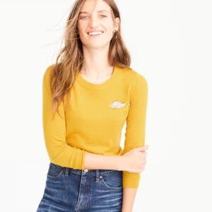 J.Crew merino wool Tippi sweater mustard yellow tortoise critter embroidery